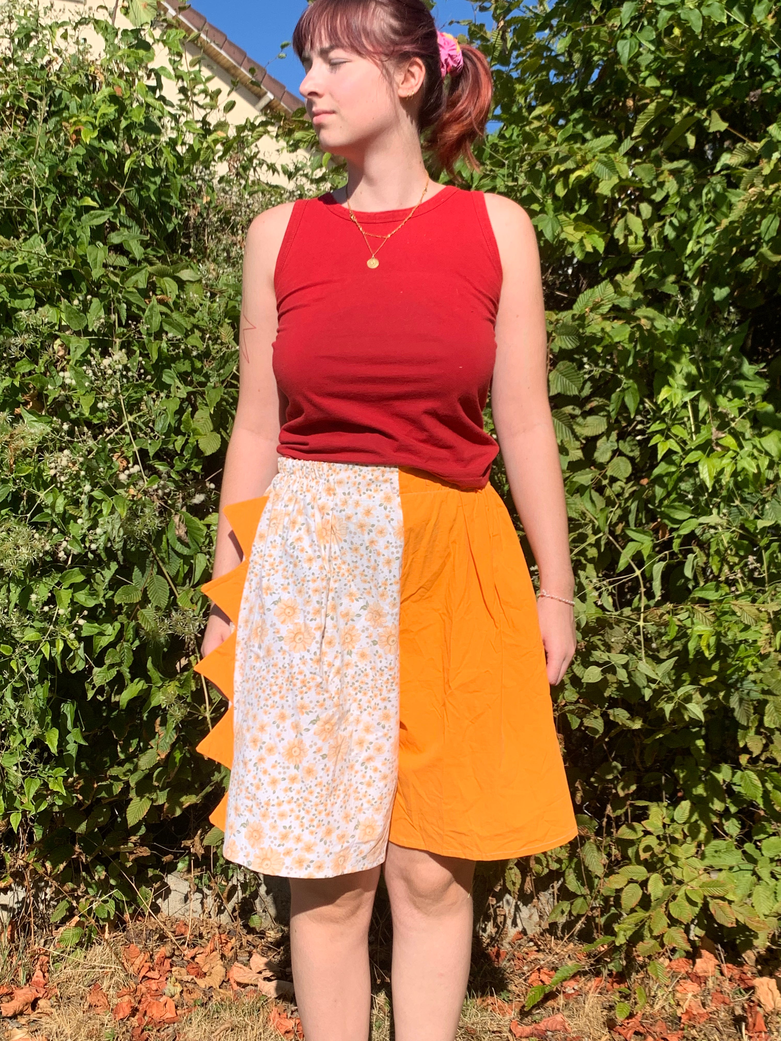Short Dino orange fleuri