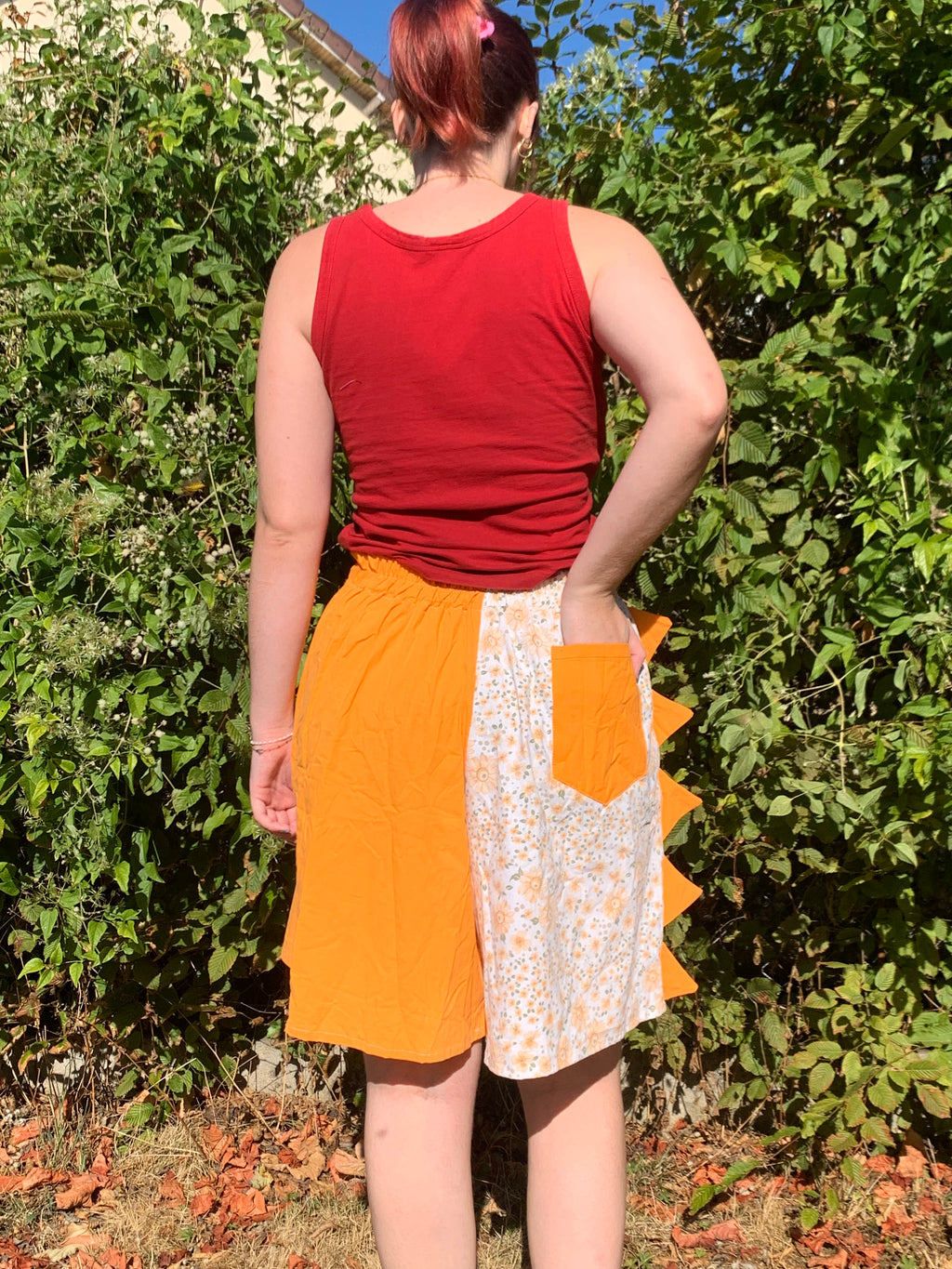 Short Dino orange fleuri