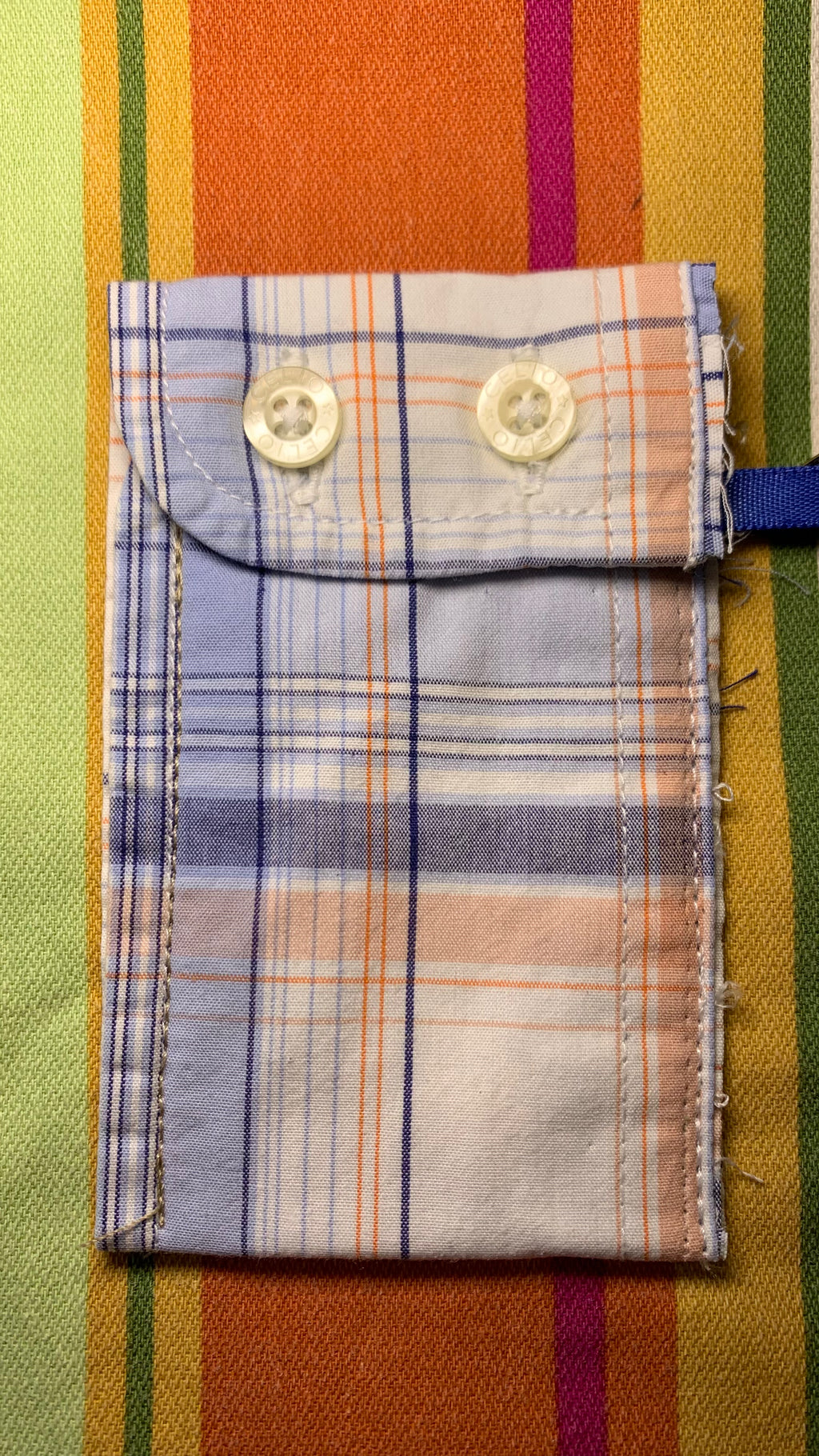 Porte-cartes bleu à rayures
