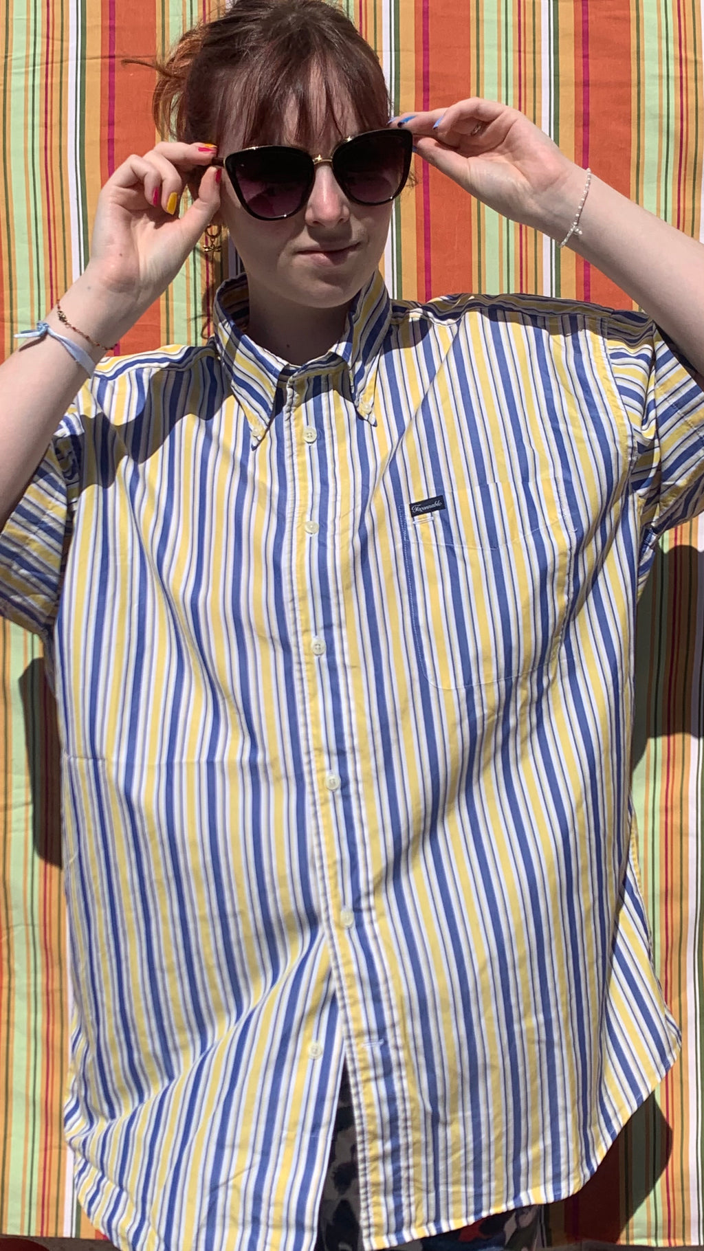 Chemise Dino jaune et bleue à manches courtes XXL