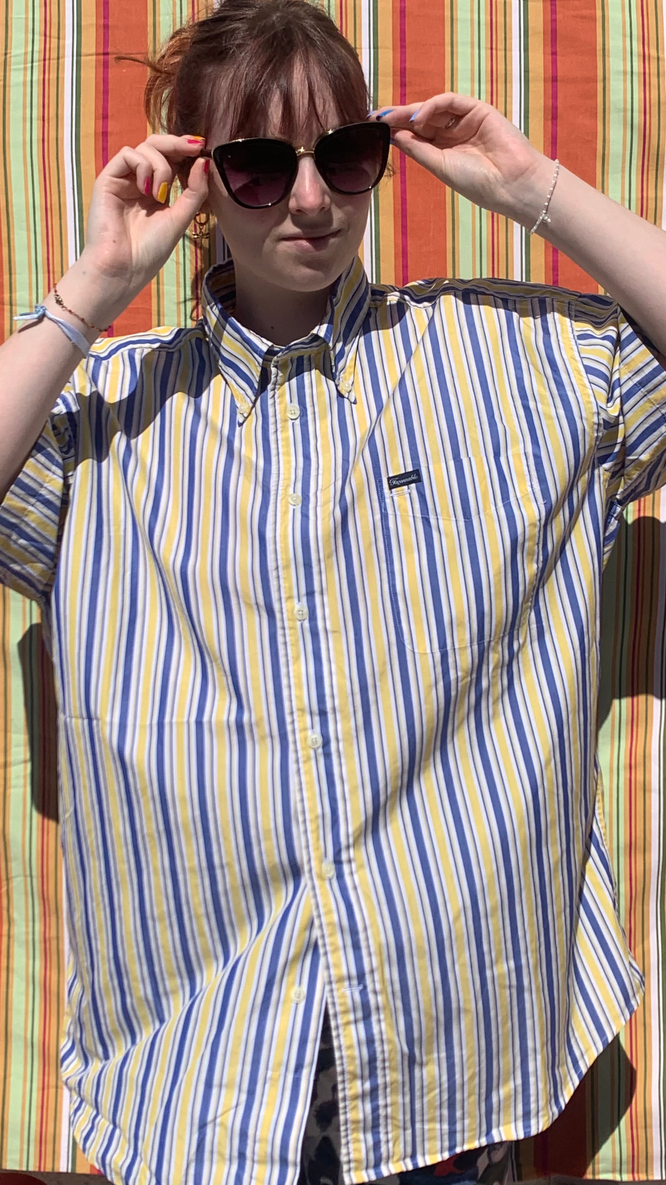 Chemise Dino jaune et bleue à manches courtes XXL
