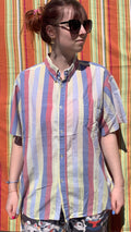 Chemise dino manche courte à rayures jaune bleu rouge L