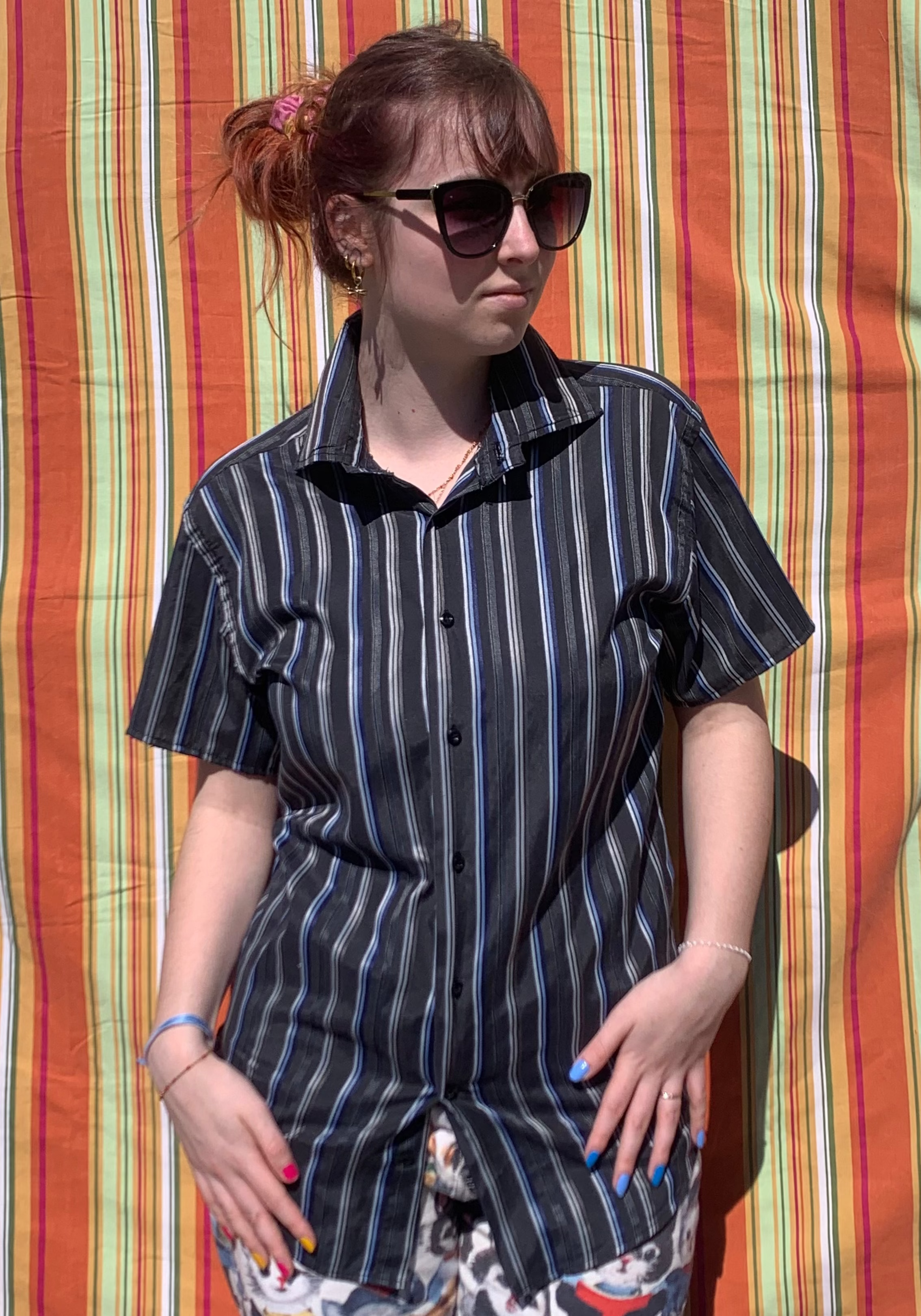 Chemise Dino noir rayée à manches courtes S