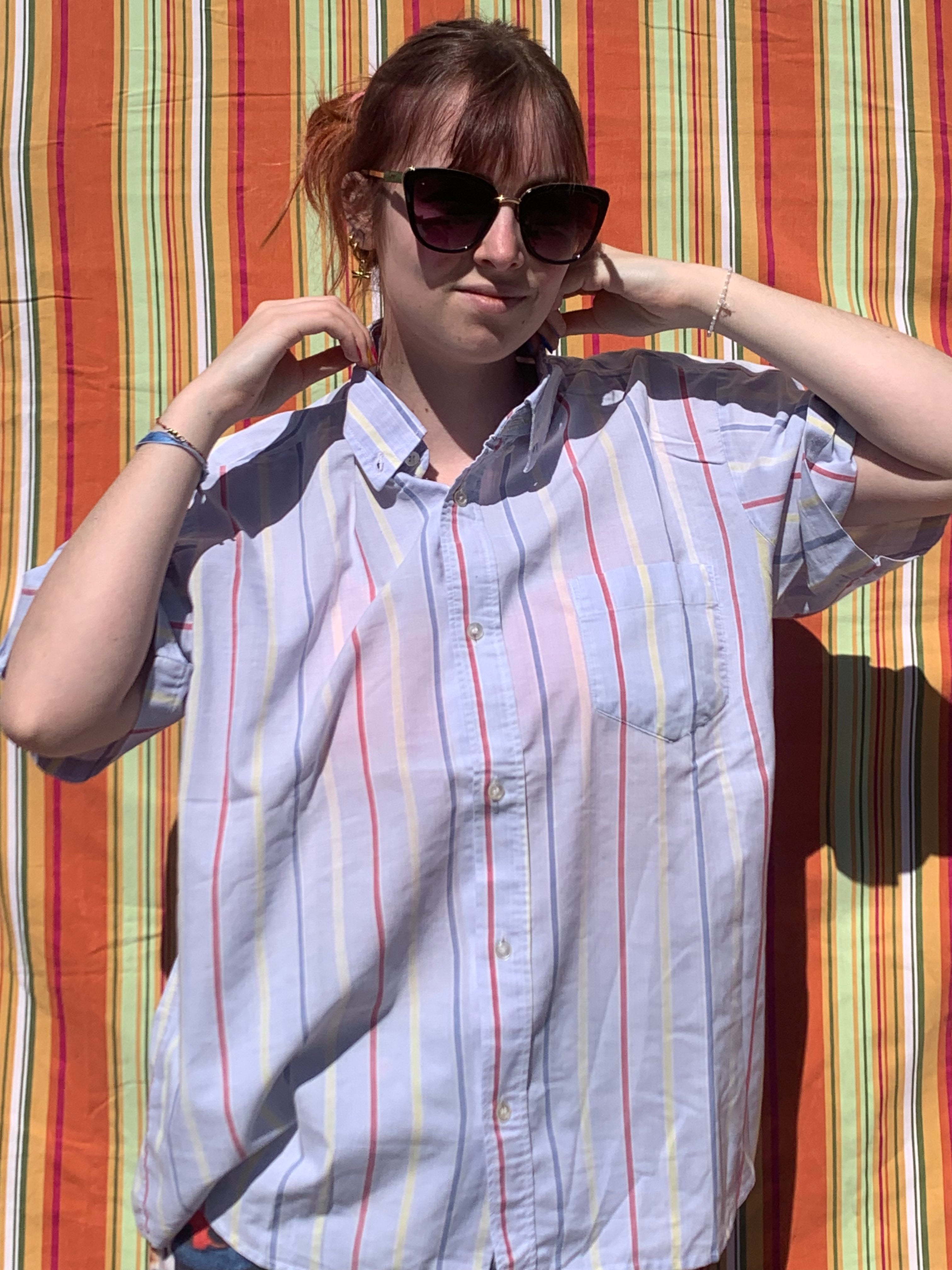 Chemise Dino bleue rayée à manches courtes XL