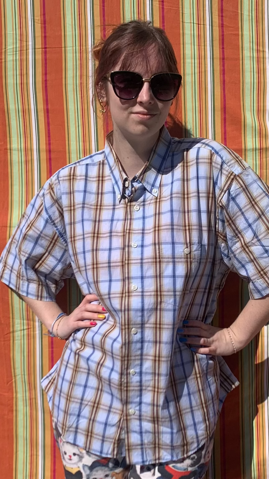 Chemise Dino bleue rayée à manches courtes XL
